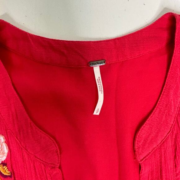 Free People Mia Red Floral Embroidered Gauze Long Sleeve Mini Swing Dress S - Picture 6 of 11